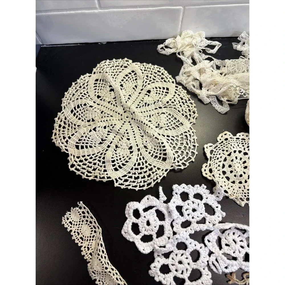 20 Hand Crochet Doilies Cotton Crocheted Lace Vintage Lace Ornaments Estate Find